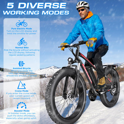 Funhang Electric Bike for Adults, 1000W Peak Ebike, 20MPH 60Miles Electric Mountain Bike, 26" Fat Tire Electric Bicycle with 48V 13AH Battery, Front Suspension,7 Speed, Rear Rack, UL 2849 Certified