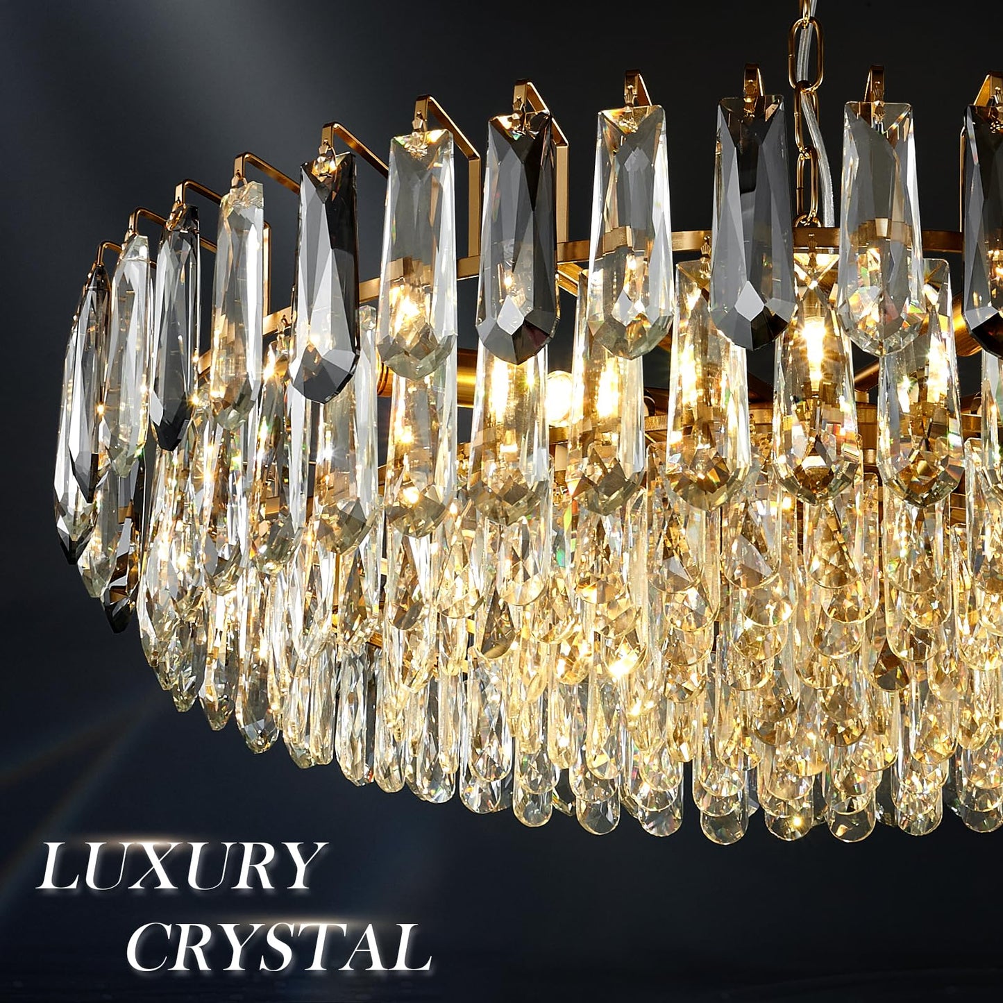 XIAOQIWU 31.5" Gold Crystal Chandeliers Modern3-Tier Luxury Crystal Pendant Light Ceiling Pendant Lighting for Dinning Room Living Room Foyer
