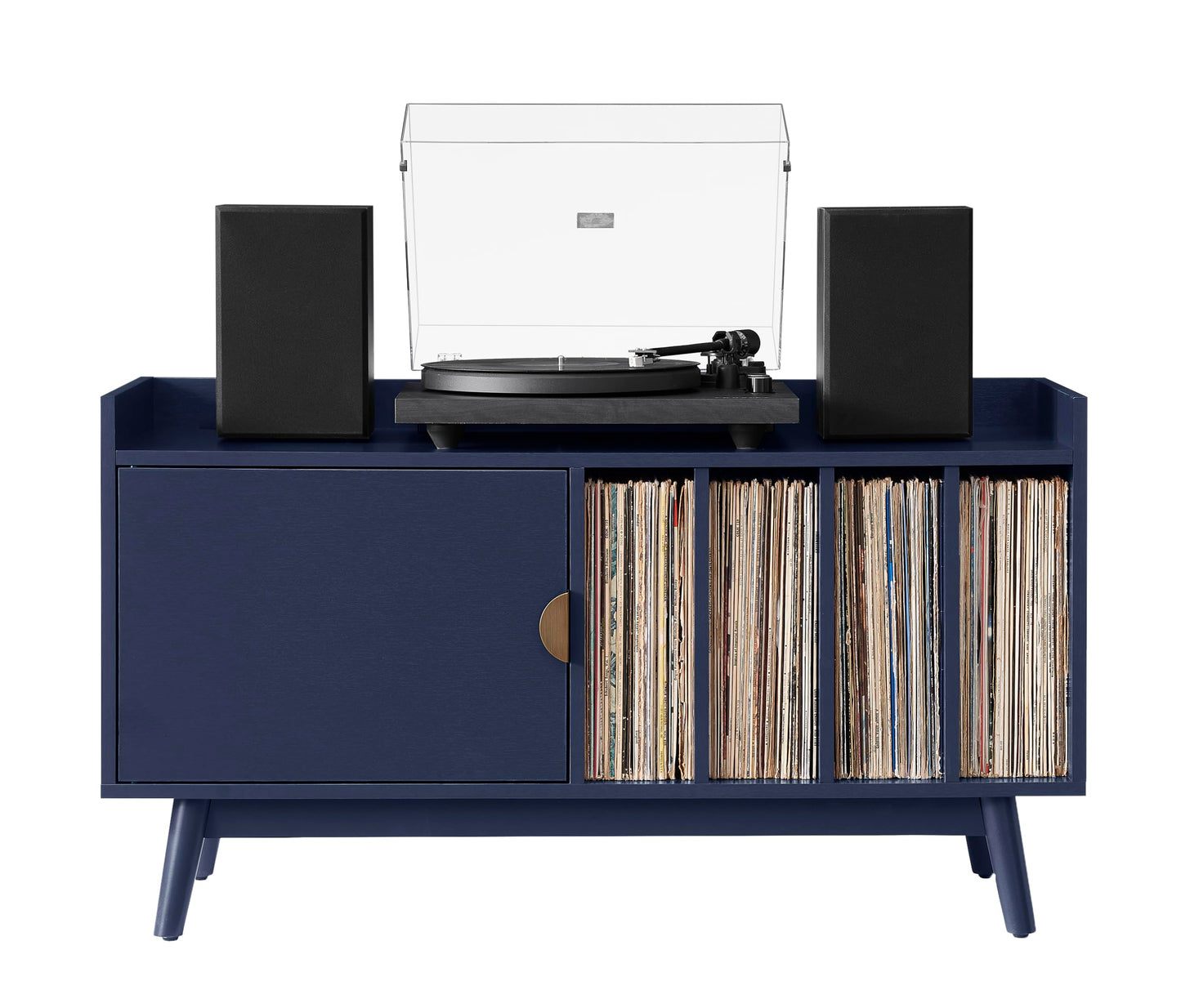 Crosley Furniture Skylar Mid-Century Record Player Cabinet with Vinyl Storage, Turntable Stand for Records, Navy