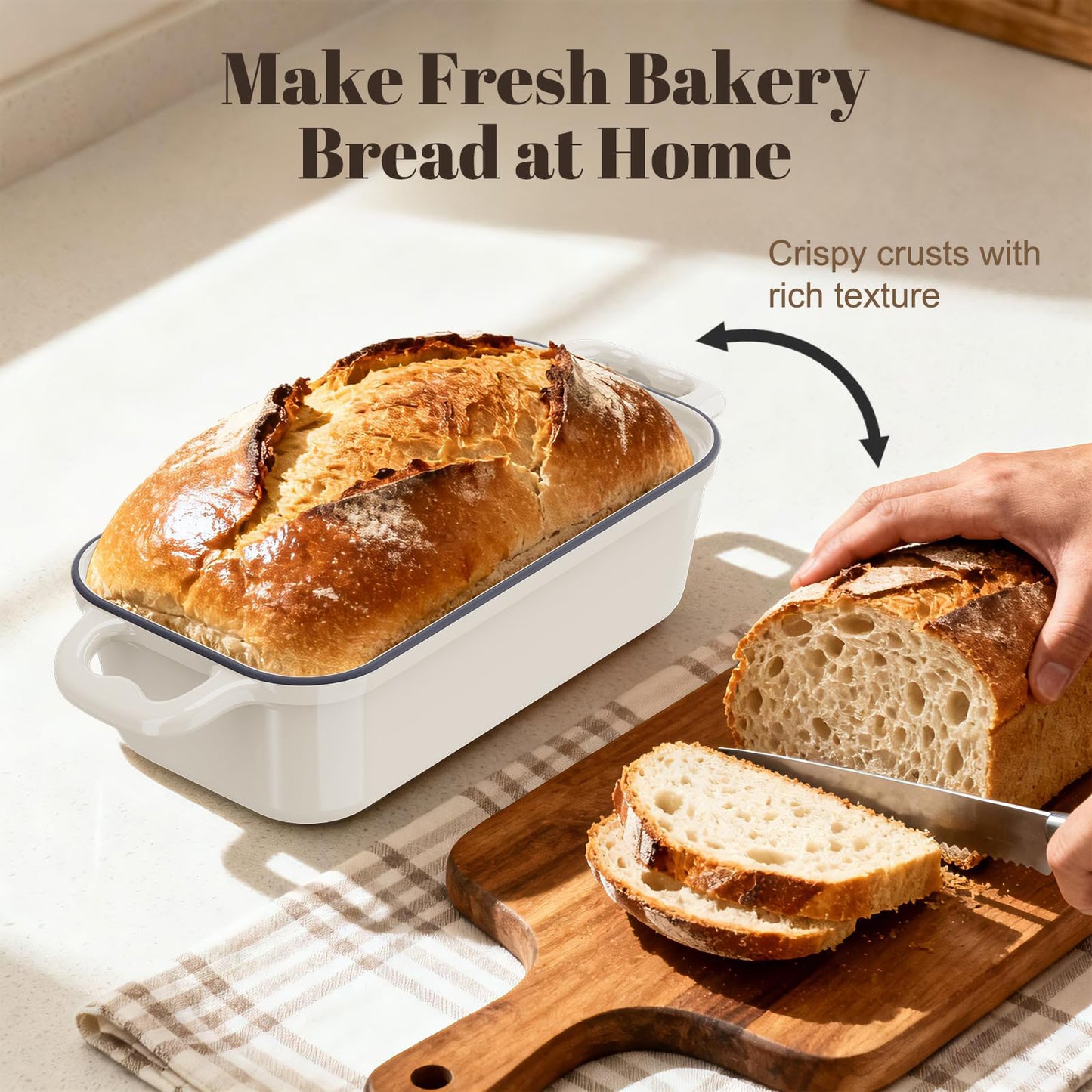 DYCYRQ Enameled Cast Iron Sourdough Bread Dutch Oven, Cast Iron Loaf Bread Pan for Homemade Bread Baking, 2PCS 8.5 x 4.5 Inch Meatloaf Pan with Lid, Oven Safe, Cream