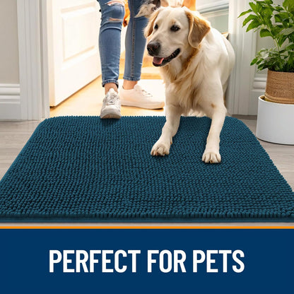 OLANLY Dog Door Mat - Absorbent Non-Slip Washable Doormat for Muddy Paws | 44x24, Atlantic Blue