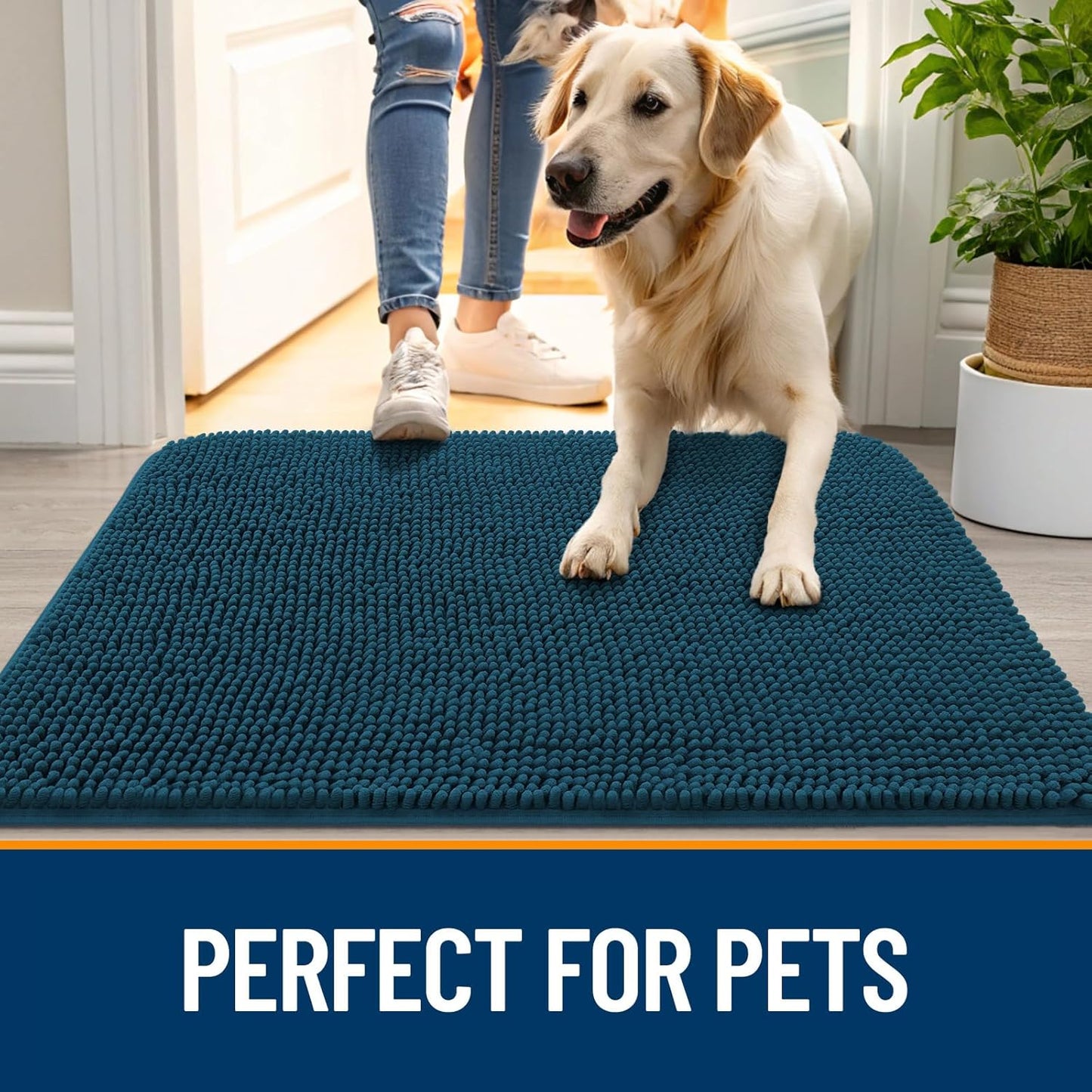 OLANLY Dog Door Mat - Absorbent Non-Slip Washable Doormat for Muddy Paws | 50x30, Atlantic Blue