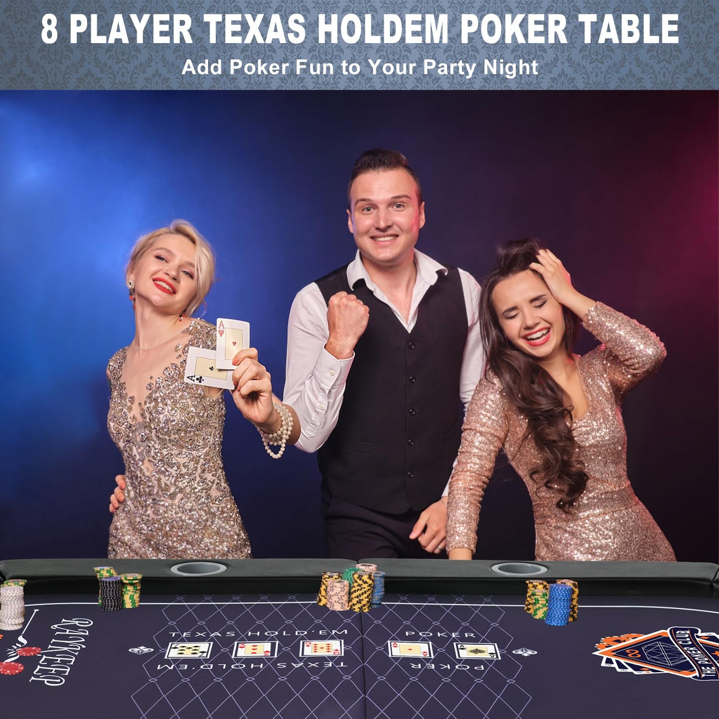 RAYKEEP Poker Table Foldable, 8 Player Folding Poker Tables w/Collapsible Legs, Casino Grade Felt, Padded Rails and Cup Holders, Portable Poker Table for Texas Holdem Poker and Blackjack, 71 Inch