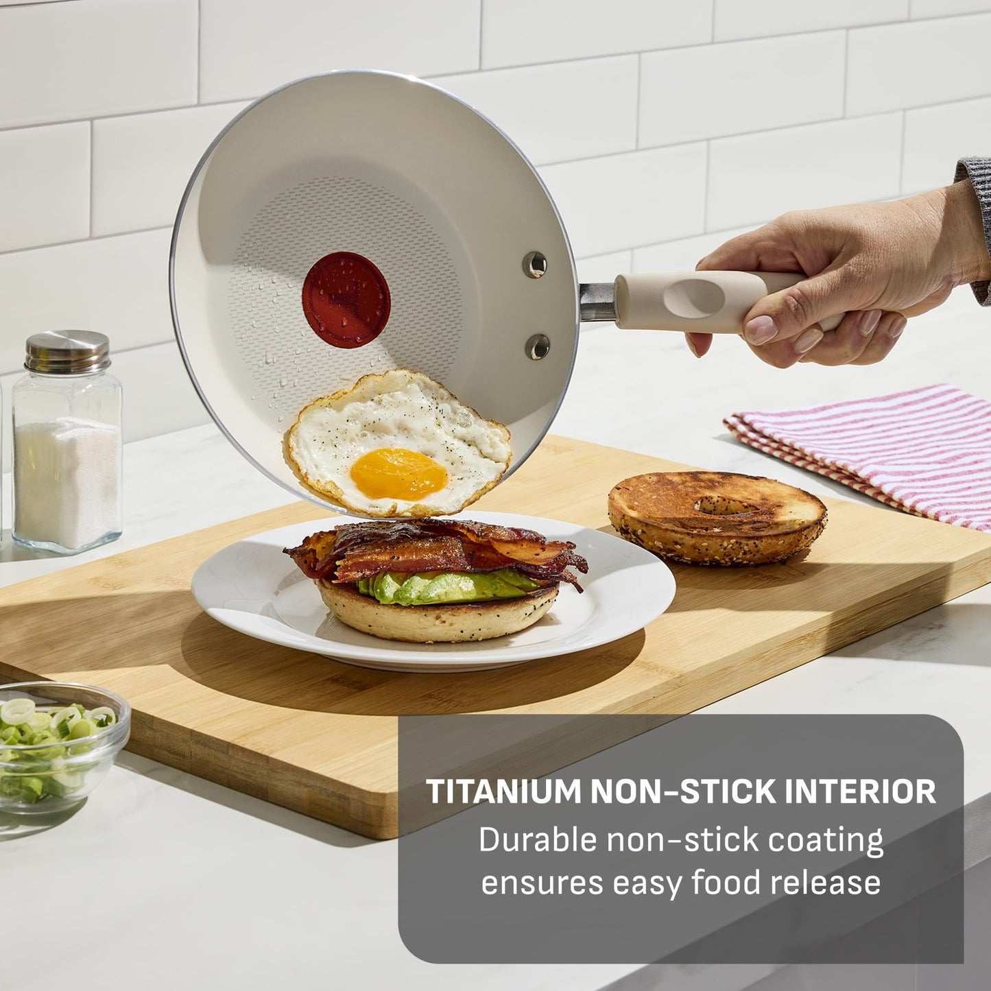 T-Fal Signature Nonstick 12 Inch Frying Pan Skillet, Oven Safe Up to 350°F, Dishwasher Safe, Pots and Pans Set, Non Stick Chef- Pan, Cream