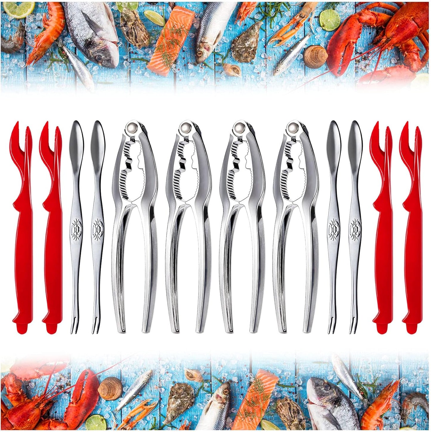 13 Set 4 4 4 1 Pieces Crab Leg Crackers Including Nut Crackers, Lobster Shell Forks, Stainless Steel Forks and Portable