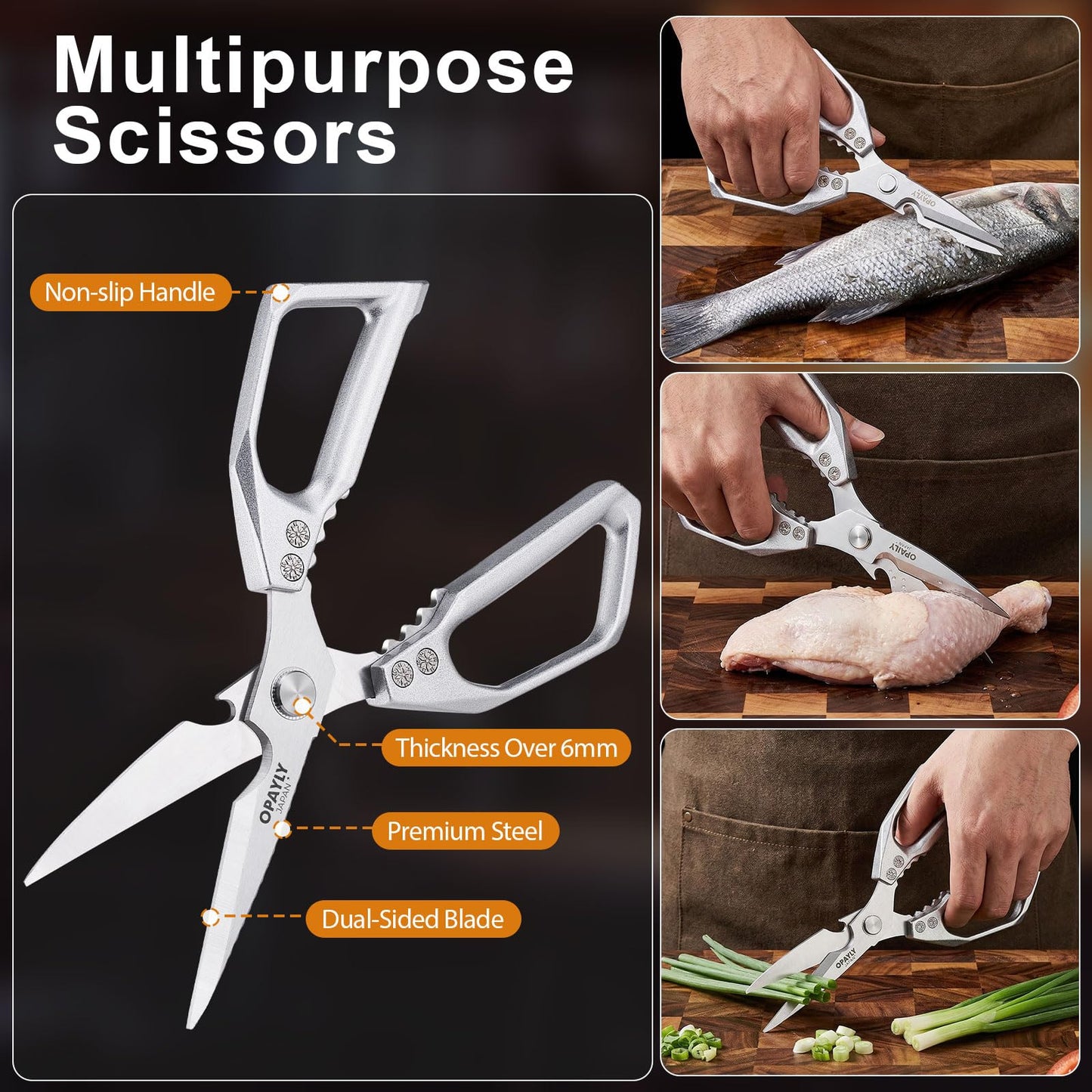 3PCS Heavy Duty Kitchen Scissors Set All Purpose - Stainless Steel Scissors Meat Scissors Dishwasher Safe Japanese Cooking Scissor for Food Paired with household tailor shears Gifts for Men Women