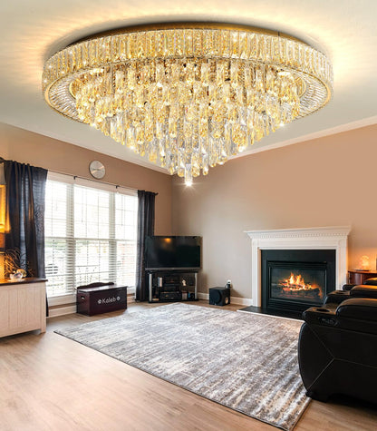 dolria Modern Crystal Large Chandeliers LED Dimmable Flush Mount Ceiling Chandeliers for Living Room High Ceiling Entrance Foyer Bedroom