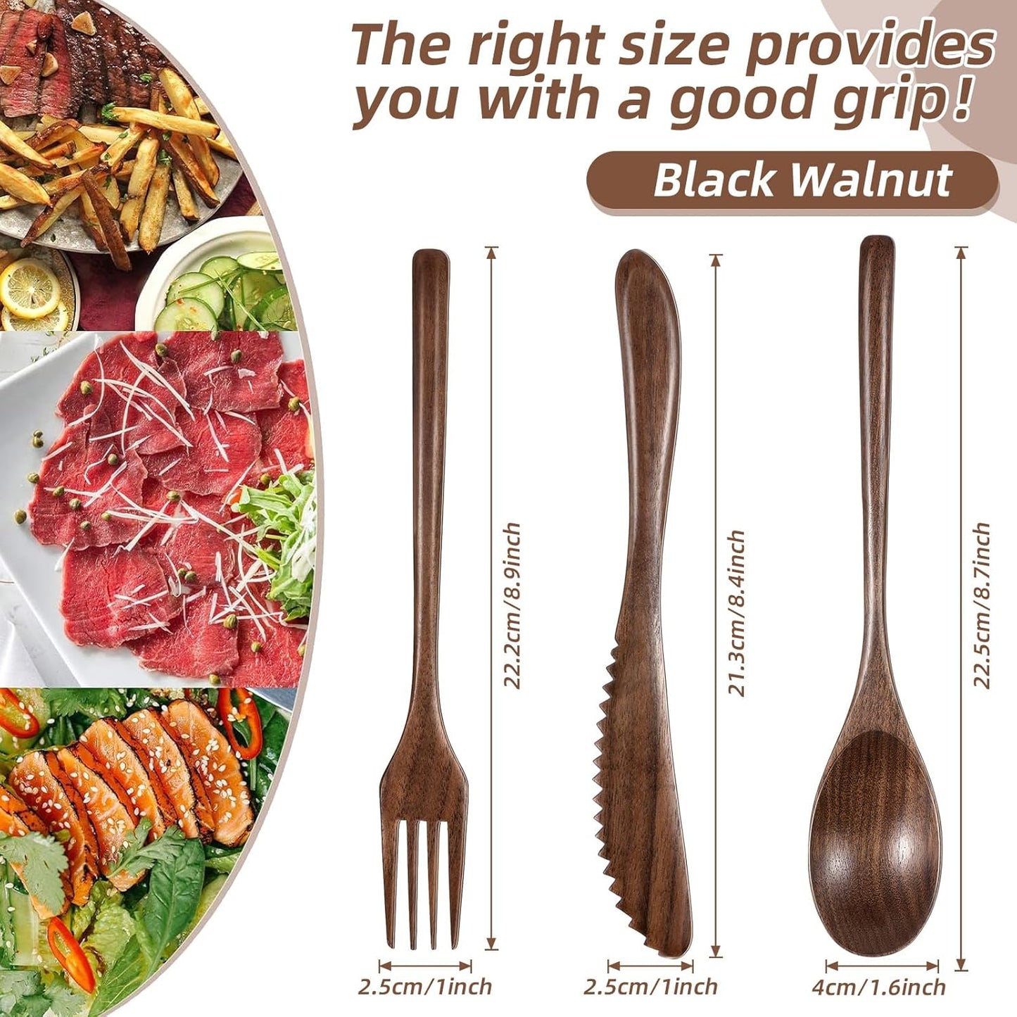 12 Set Set Geiserailie Pcs Wooden Silverware Wood Utensils for Eating Wooden Spoon Fork Knife Cutlery Kitchen Dinner
