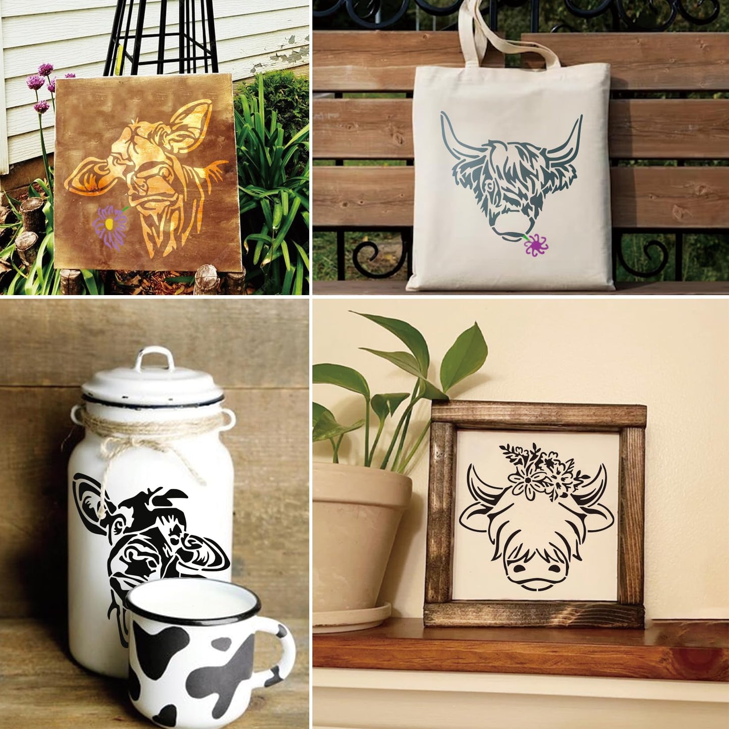 Cow Farmhouse Stencils for Painting Farm Highland Cow Paint Stencils for Painting on Wood Burning Art Craft Canvas Furniture Wall (12 Cow)