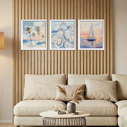 Kemingni 3 Pack Pastel Ocean Beach Diamond Painting Kit, Tropical Palm Tree Nautical Sailboat Oysters Diamond Art Kits for Adults Beginners, Full Drill Gem Painting for Home Wall Decor, 9.8x11.8 Inch