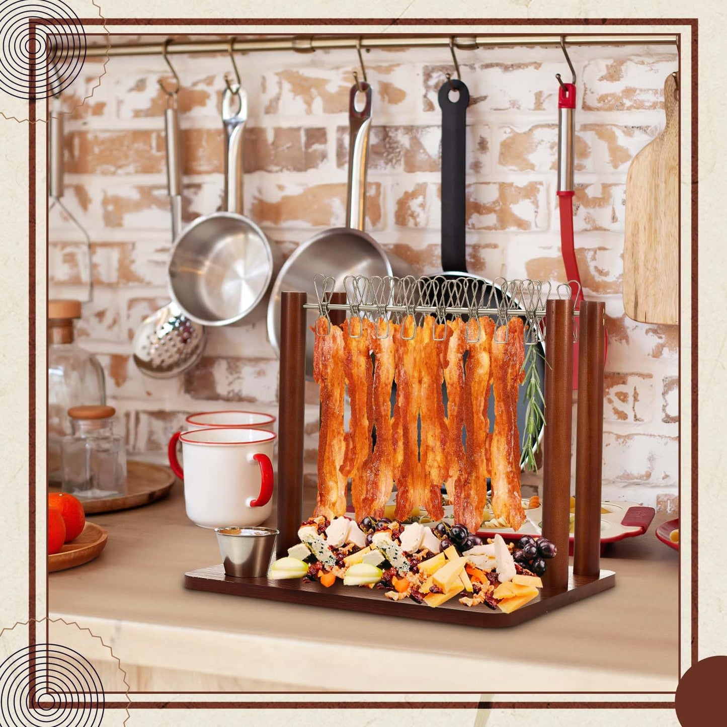 Wonderjune 2 Rows Bacon Rack Tray 13 Inch Bacon Display Holder Simple, Quick, and Easy to Use Serving Dishes for Wedding Home House Warming Gifts