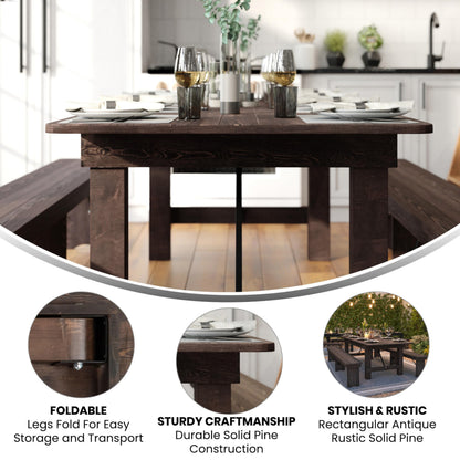 Taylor & Logan Ingles 8' x 40" Rectangular Antique Rustic Mahogany Solid Pine Folding Farm Table
