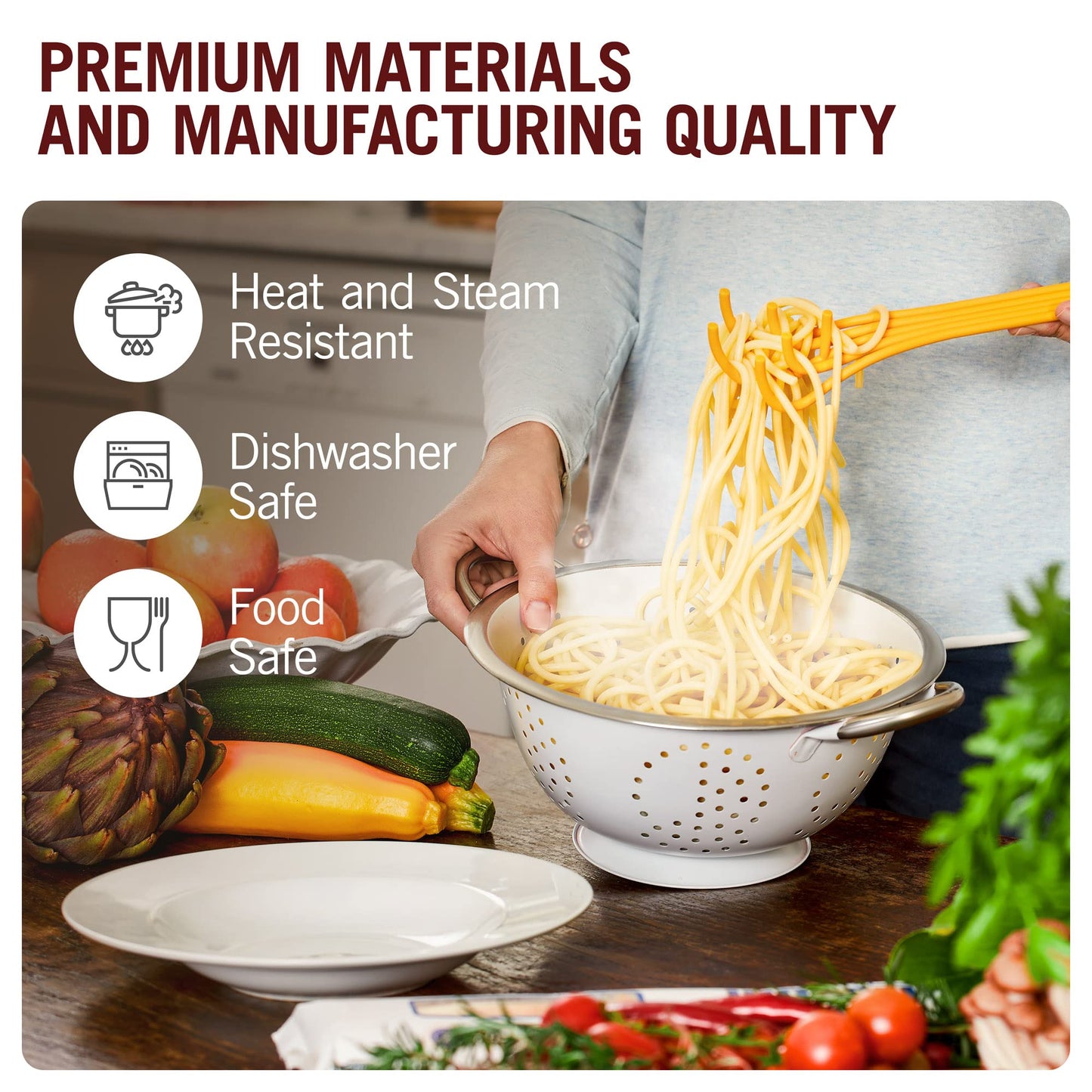 Fun Spaghetti-Shaped Plastic Spaghetti Spoon/Pasta Fork from a Series of Pasta-Inspired Kitchen Gadgets | Cool Pasta Spoon to Claw and Serve Pasta | Original Kitchen Accessories | by Monkey Business