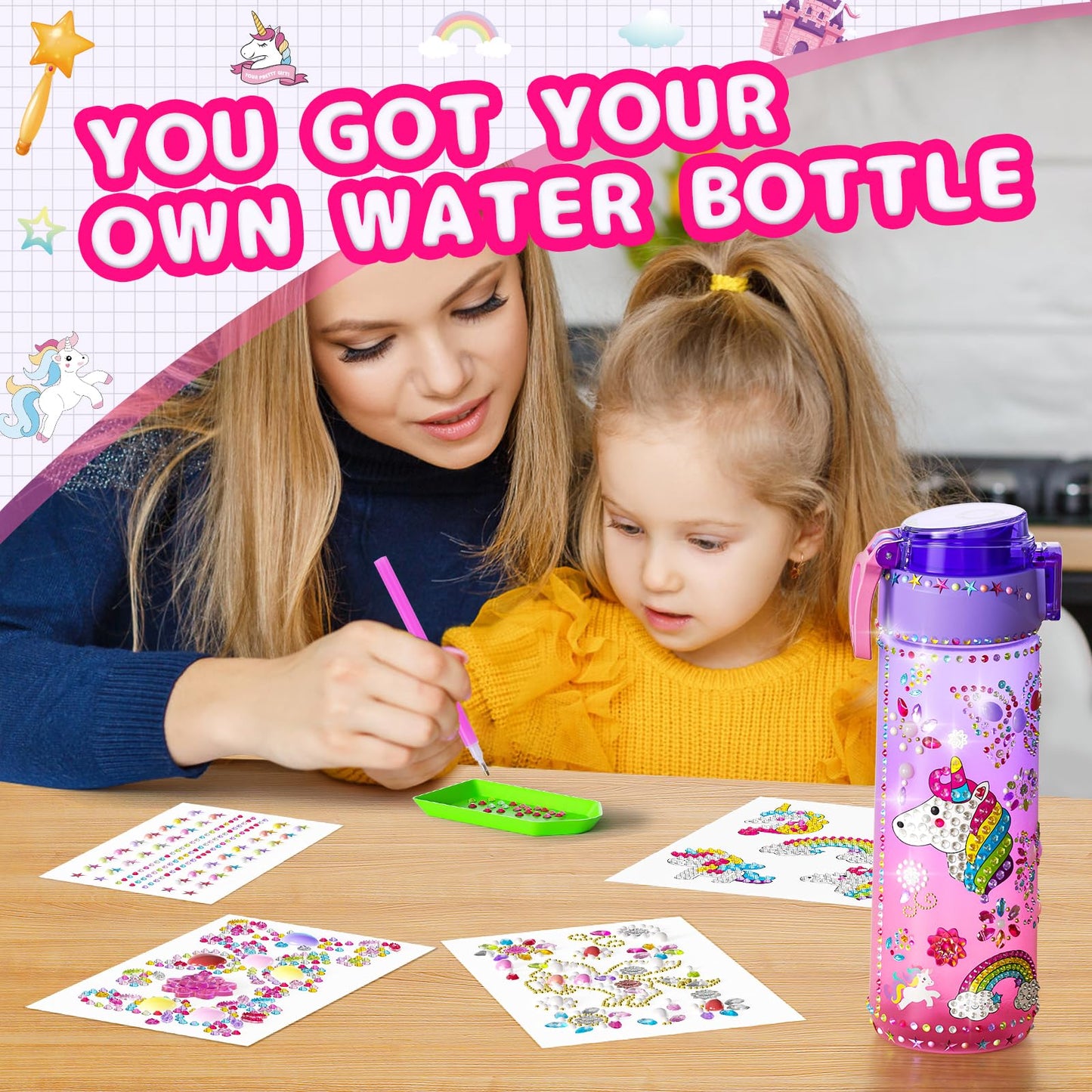 BOOH Gifts for Girls 4-12, Decorate Your Own Water Bottle Kits for Girls, Unicorn Diamond Painting Toys & Friendship Bracelet Kit, Fun Arts Crafts for Kids Ages 4-6-8-10, Birthday Gifts Toys for Kids