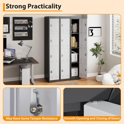 GarveeTech 72’’ Metal Storage Cabinet with 4 Door, Lockers for Employees Students with Shelves, Metal Storage Steel Locker for School Office Gym Home Warehouse, Assembly Required, Grey+Black