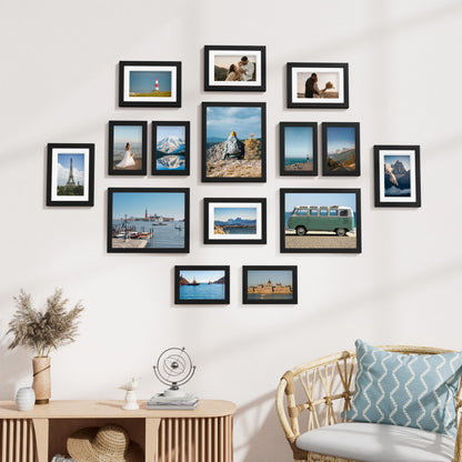 Vittanly 15 Pack Picture Frames Collage Wall Decor for Mounting or Tabletop Display, Gallery Frame Set for Family, Multi Sizes Including 3pcs 8x10, 6pcs 5x7, 6pcs 4x6, Black
