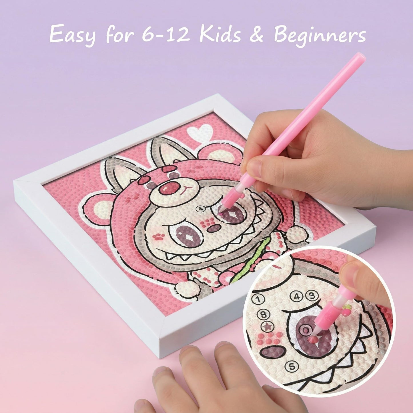 FLAZZIRFY Diamond Painting Kits with Frame for Kids Ages 6–12, 6 Pack Anime 5D DIY Diamond Art Kits, Easy Beginner Arts & Crafts Set, 6×6 Inch Canvas, Safe for Kids & Family Craft Gift