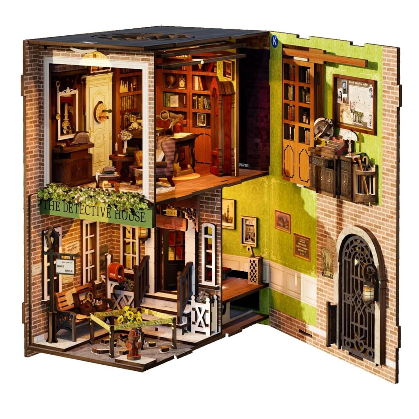 Fsolis Book Nook Kit, 3D Wooden Puzzle for Adult DIY Miniature Kit Decorative Bookend Bookshelf Bookcase Decor Gifts for Women Readers Book Lovers(Rose Detective Agency)