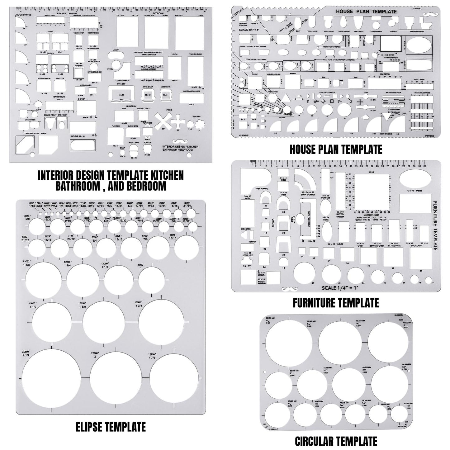 Zonon 10 Pcs Plastic Drawing Template Ruler Geometric Drawing 12 Inch Triangular Aluminum Architect Scale Measuring Templates Building Geometric Kit Plastic Ruler for Drafting (Classic,Clear)