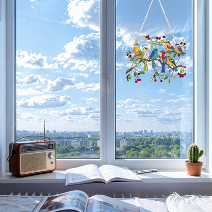 CEOVR Spring Birds Hanging Diamond Art for Adults, Birds on Branch Diamond Painting Pendant DIY Gem Art Wall Hanging Ornament, Acrylic Home Garden Decor with Chain, Box Kit 9.63 * 8.17inch