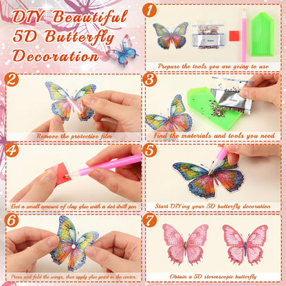 Xuhal 30 Pcs 3D Butterfly Diamond Art Kits for Adults Spring Diamond Painting for Beginner DIY Crafts Gift 5D Rhinestone Gem Art Butterfly Kit with Adhesive Dot for Home Refrigerator Spring Wall Decor