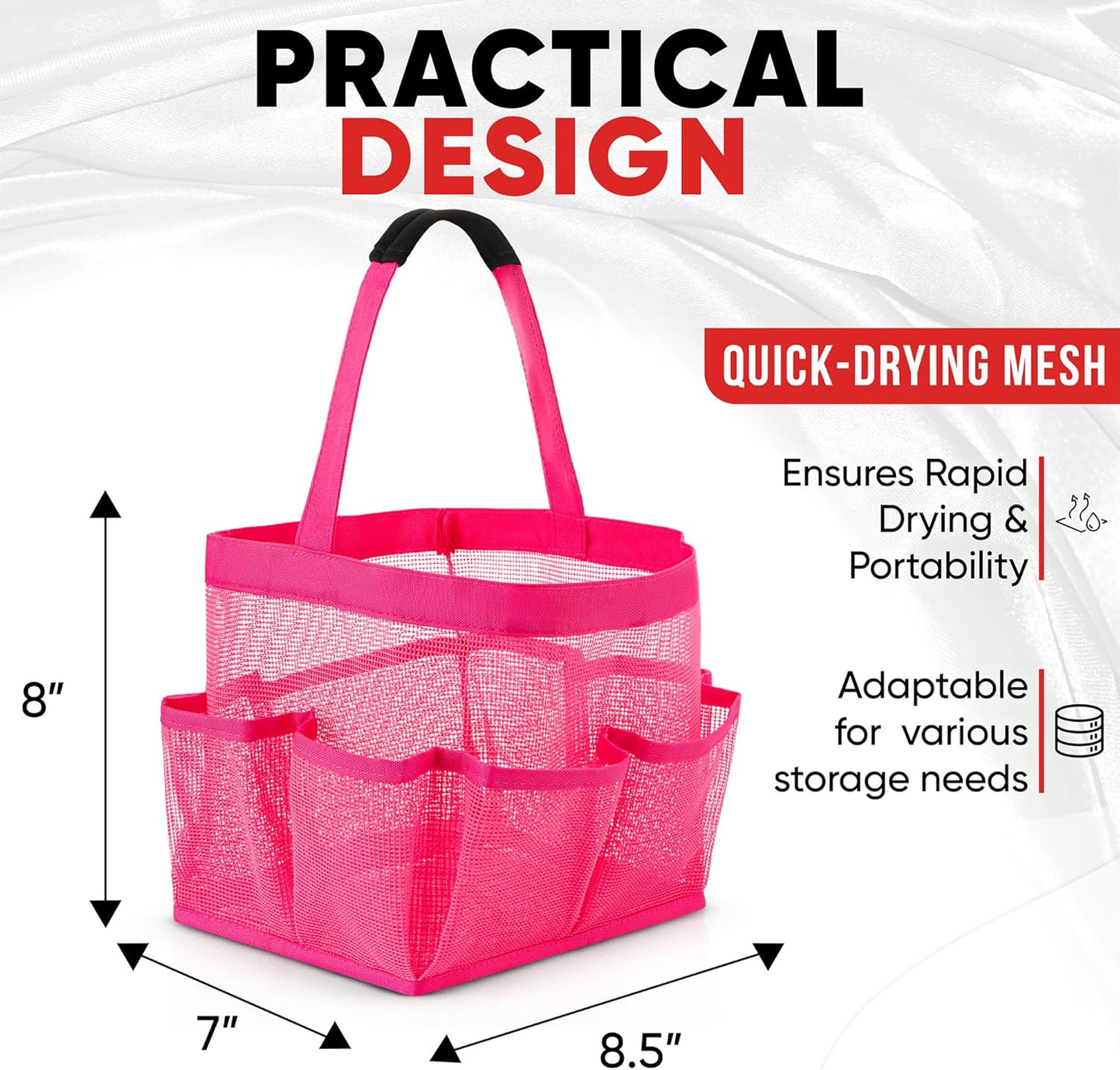 Masirs Mesh Shower Caddy Bag, Large Collapsible Portable Bathroom Organizer for Travel, Gym, & Dorm - 9 Pocket (Pink)