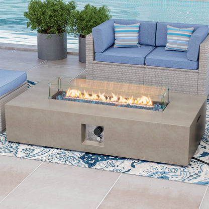 COSIEST Outdoor Propane Fire Pit Table, 56-inch x 28-inch Rectangle Gray Concrete-Like Finish, Certified, 50,000 BTU Stainless Steel Burner w Blue Fire Glass, Wind Guard, Raincover