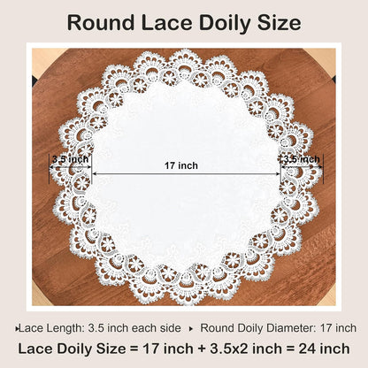 24 Inch Wolkemer Elegant White Lace Jacquard Round Doily Tablecloth Table Topper Decoration Cover for Home Dresser