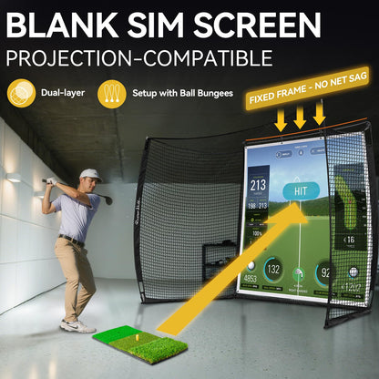Golf Cage with Impact Screen, 10x8 Ft Golf Hitting Net w/Sound-Dampening Cloth, Practice Mat, Golf Simulator Enclosure, Indoor & Outdoor Driving Chipping Equipment for Home, Backyard & Garage