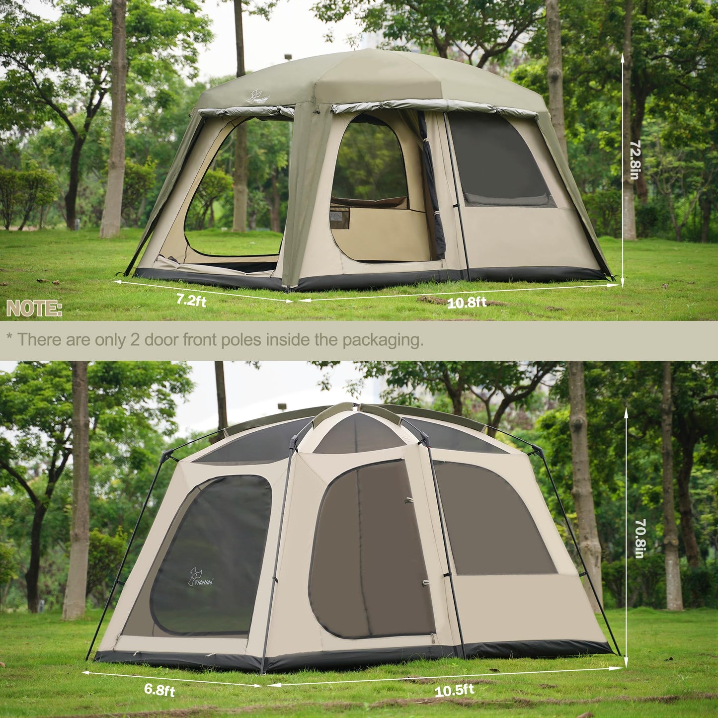 Vidalido 4-6 Person Camping Tent with 3 Door 2 Room Large Family Cabin Tents, Double Layer Waterproof Portable Glamping Tent, Big Tents for Outdoor Camping Hiking and Backpacking