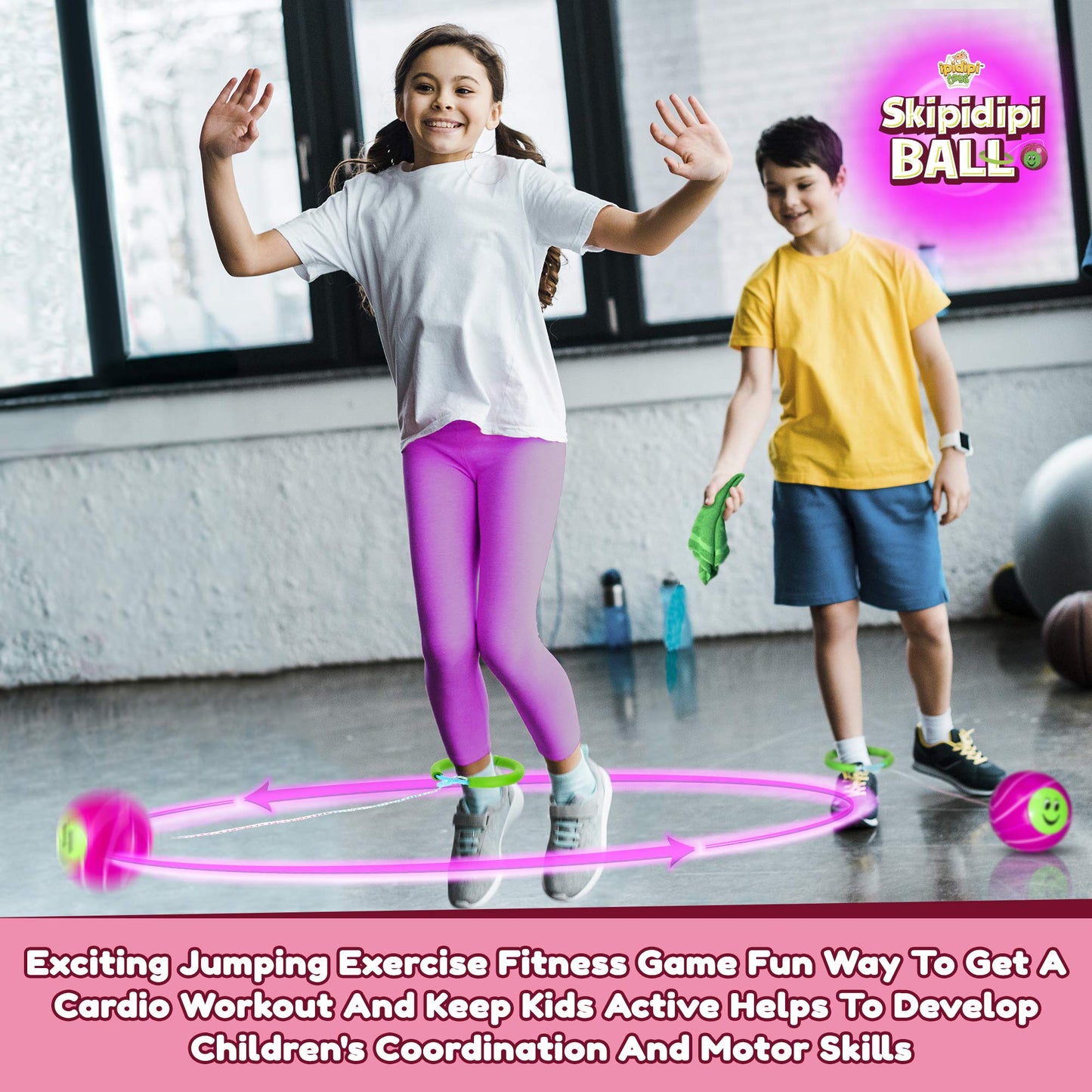 IPIDIPI TOYS Ankle Toy - Pink Retro Jumping Hopper, Ankle Jump Rope Skip Ball, Improve Coordination, Fun Exercise Playground - Best Retro Birthday Gift for Kids Ages 5-12