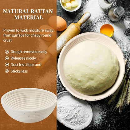 Dimpola Banneton Bread Proofing Basket Set - Handmade Rattan Sourdough Bowls | 9-Inch Round Size