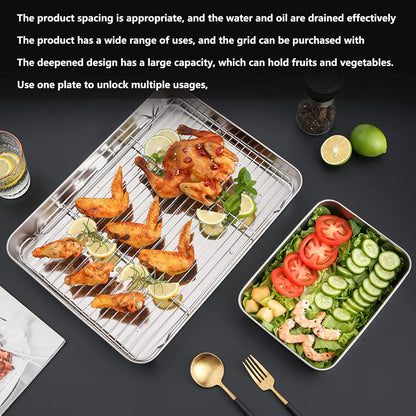 Roasting Pan with Rack, Nonstick Steel Bakeware, Rectangular Roaster for Kitchen Cooking, 23 x 17 cm