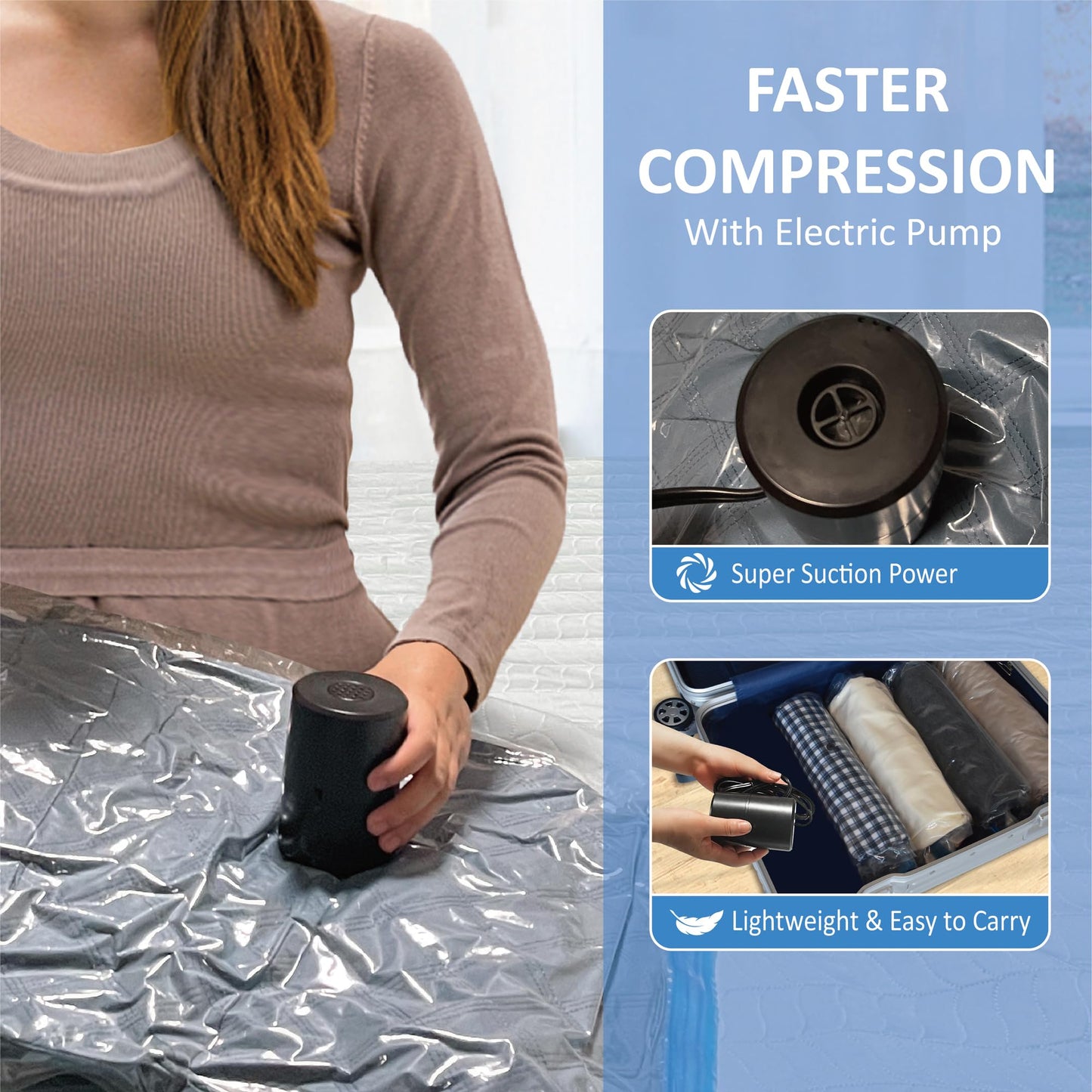 Vacuum Storage Bags with Electric Pump, Space Saver Vacuum Seal Bags with Pump, Sealer Compression for Clothes, Comforters, Blankets, Bedding, 15 Large