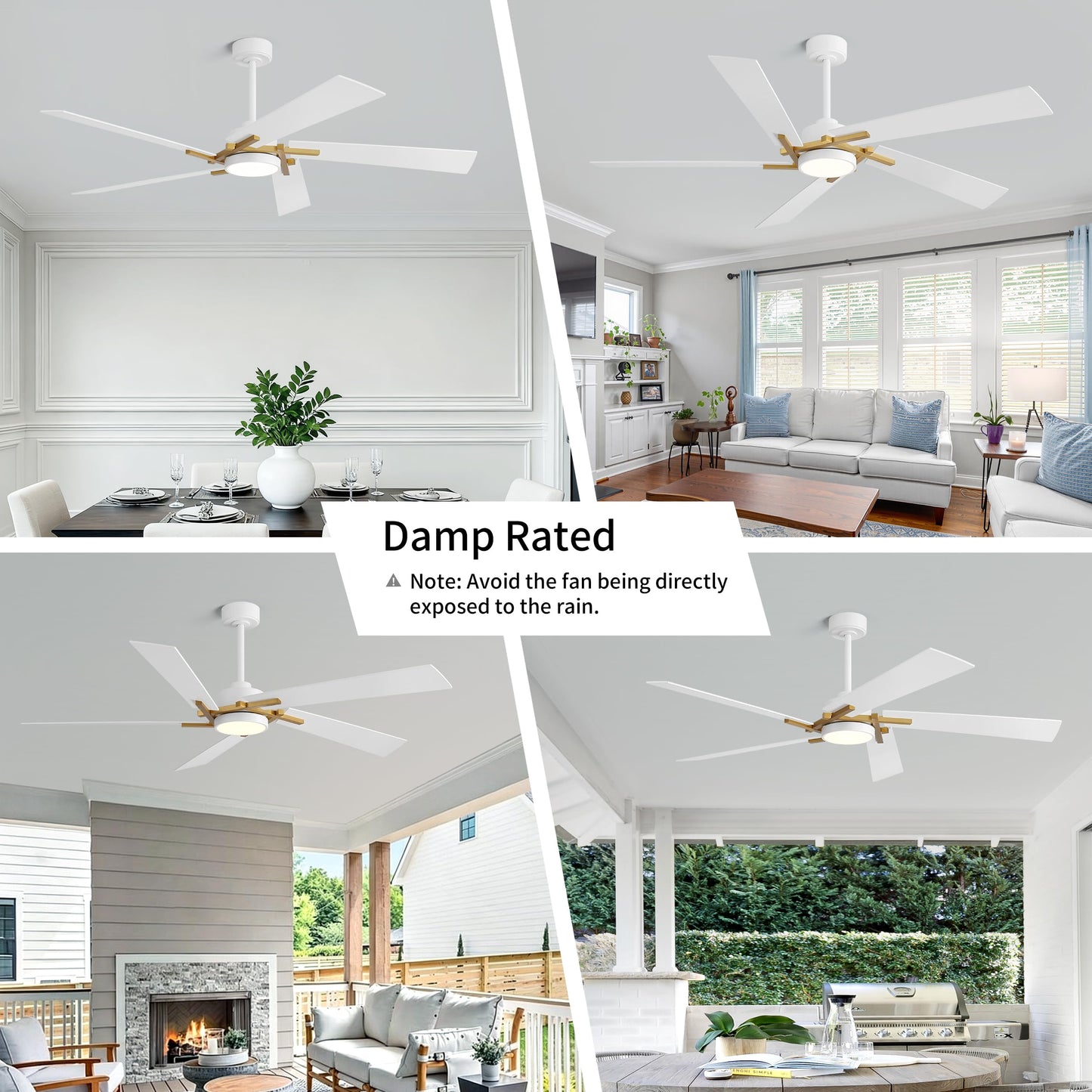 WINGBO 64 Inch Ceiling Fan with Light and Remote, 5 Plywood Blades, 6-Speed Reversible DC Motor, Dimmable, 3CCT, Modern Ceiling Fan for Bedroom Living Room Kitchen, Gold and White