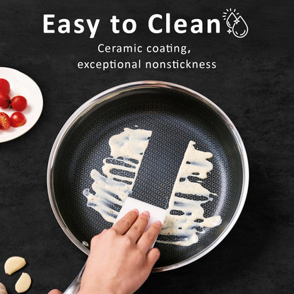 SAKAMOSH 8" Non Stick Frying Pans, Hybrid Ceramic Stainless Steel Pan, Skillet with Stay-Cool Handle, Non Toxic, PFAS PFOA PTFE Free, Dishwasher & Oven Safe, Induction, Compatible with All Cooktops