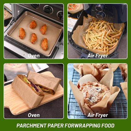 WMKGG 100 PCS Parchment Paper Sheets, 9" x 6.2" Non-Stick Precut Baking Parchment, for Baking Grilling Air Fryer Steaming Bread Cakes Cookies and More(Unbleached)
