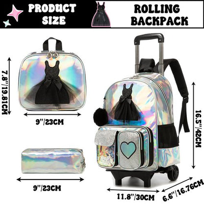HTgroce Rolling Backpack with Wheel,School Backpack for Kids Girl Roller Schoolbag Wheeled Backpacks Set Carry-on Luggage,Black