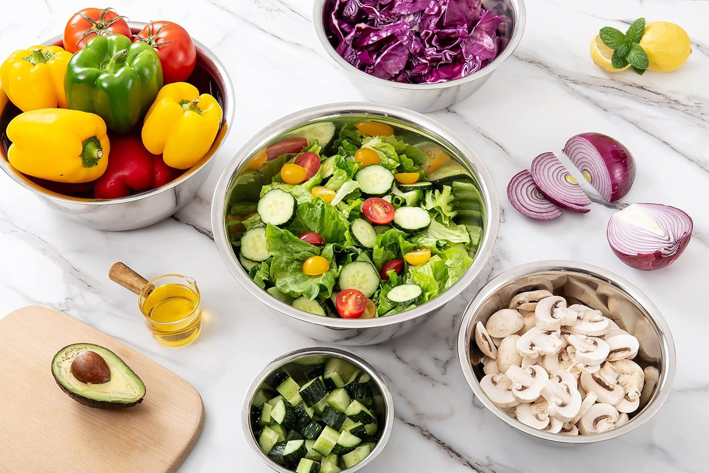 COOK WITH COLOR 6 Piece Stainless Steel Mixing Bowls Set, Nesting Prep and Mixing Bowls
