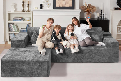 HABUTWAY 105" L-Shape Modular Sectional Sofa Couch for Living Room,No Assembly Required,Modular Comfy Sofa with Deep Seat for Living Room Bedroom,Luxury Distressed Velvet(Left,Grey)