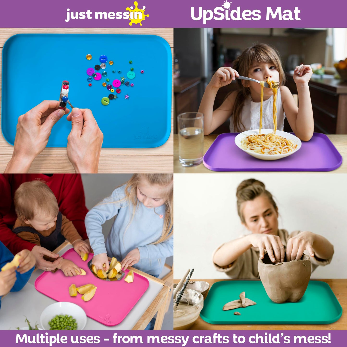 Just Messin' Silicone Art Mat Bundle – 12”x18” Mat with High .6" Edge, Blue & Green, Non-Slip, Heat Resistant for Crafts, Resin,Paint & Jewelry-Making