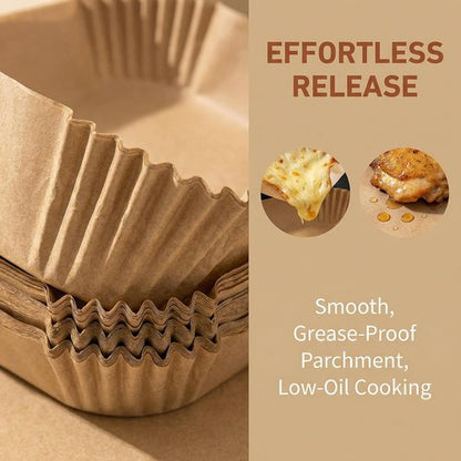 Air Fryer Paper Liners | 100PCS Natural Parchment Paper - Oil-Proof & Food Grade, 6.3 Inch Square