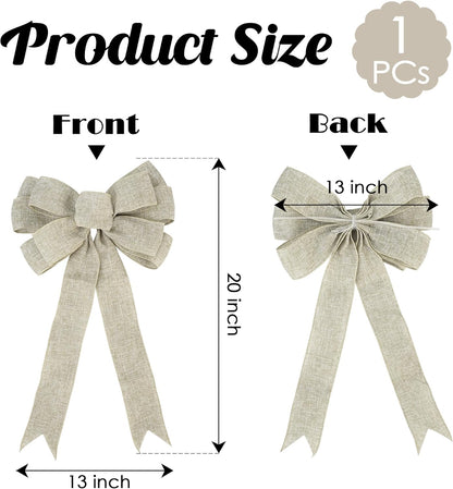 Regine Switzerland 13-Inch Burlap Wired Ribbon Bow - Rustic Christmas Tree Topper & Gift Decoration
