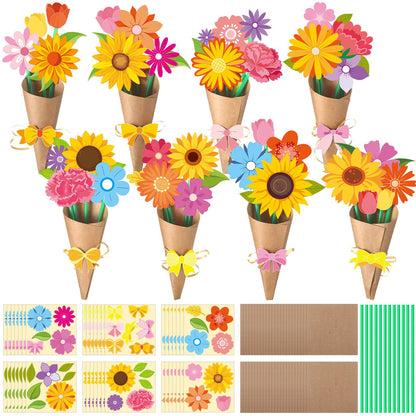 Motipuns 48 Set Flower Bouquet Craft Kit DIY Flower Mother's Day Paper Crafts Floral Bouquet Gifts Teacher Thankful Making Kit for Mothers Day Graduation Classroom Decoration Home School Activity