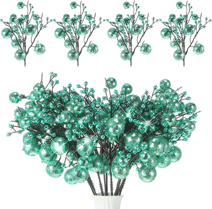 24 10 Inch Geosar Pieces Christmas Glitter Berries Stems Christmas Berry Picks Artificial Glittered Berries Ornaments