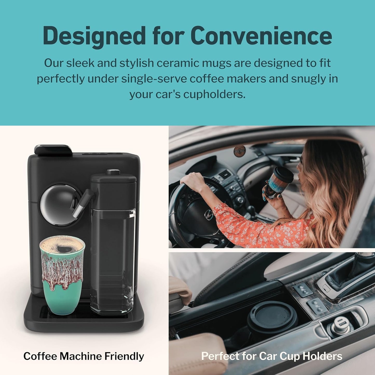 16oz NOVA CERAMICS Travel Mug On the Go Coffee Tumbler Microwave & Dishwasher Safe Green Tumbler - Gifts For Women Men