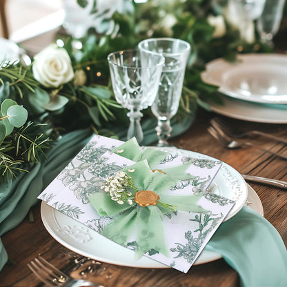FeilxStella 100 Sets Wedding Invitations Kit with Pre-Folded Vellum Jackets for 5x7 Cards, Sage Green Chiffon Ribbon, Gold Wax Seal Stickers, Dried Pressed Flowers, DIY Wedding Invitation Supplies