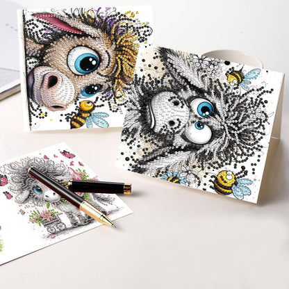 6 Pcs 30x15cm 5D Diamond Painting Greeting Cards Kits, Handmade Festival Greeting Cards with Envelopes DIY Diamond Art Crafts Birthday Cards Sparkling Designs for Birthdays Christmas Holiday (Donkey)