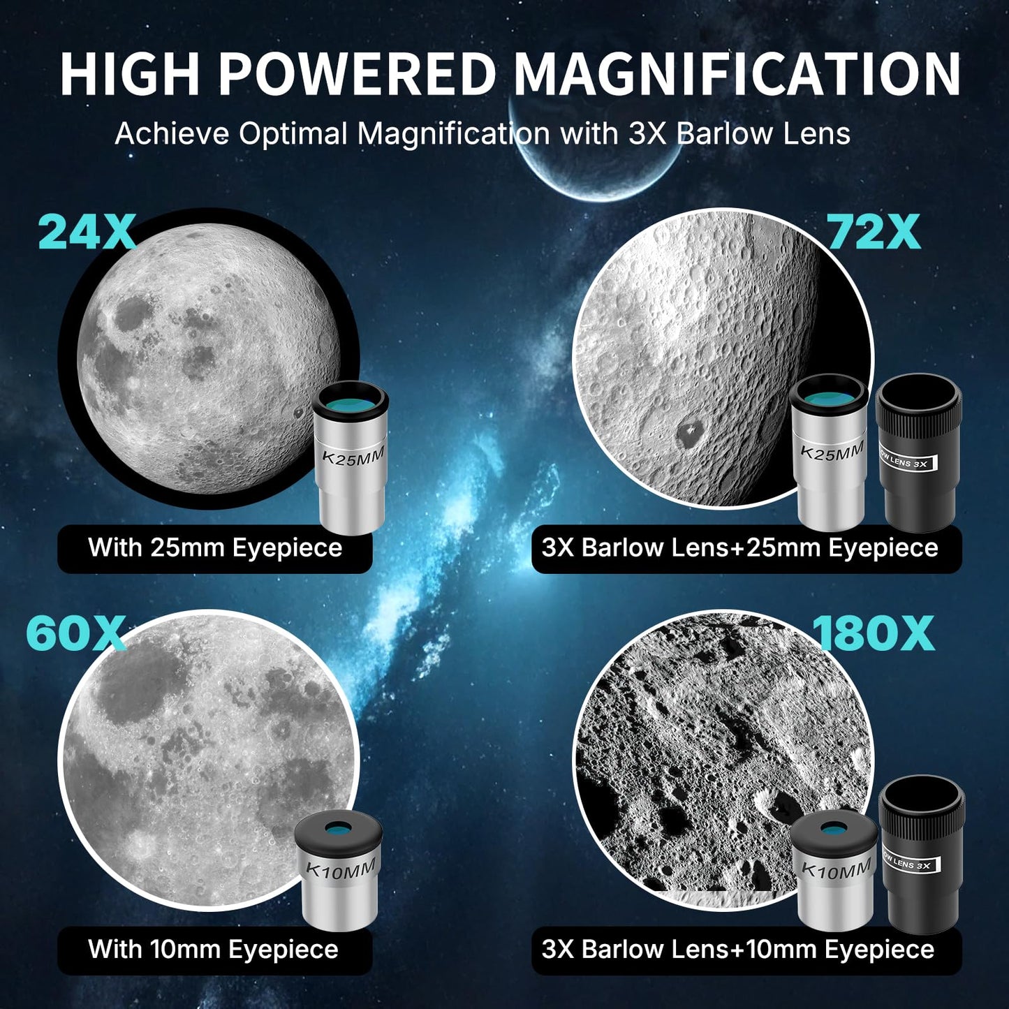WOSPORTS Telescope for Adults High Powered, 90mm Aperture 600mm Astronomy Portable Professional Refractor Telescope for Beginners, Magnification 180X, with Adjustable Tripod, Phone Adapter, Carry Bag
