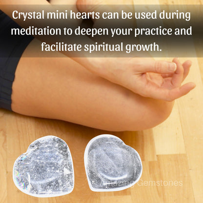 Amazing Gemstone Clear Quartz Stone Heart - Pack of 2 Crystal Heart Stones Rocks - Corazones De Piedra Crystals and Healing Stones Heart Shaped Crystal - Stocking Stuffers Gifts